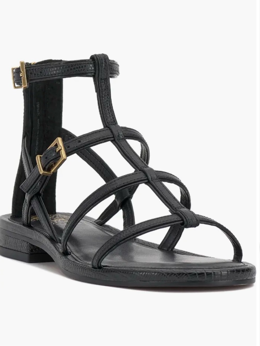 Vince Camuto Black Strappy Sandals with Gold Buckles